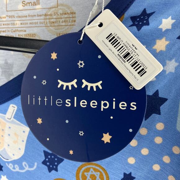 NWT LITTLE SLEEPIES Women's Bamboo Pajama Top Hanukkah Lights Blue Small - Picture 4 of 4